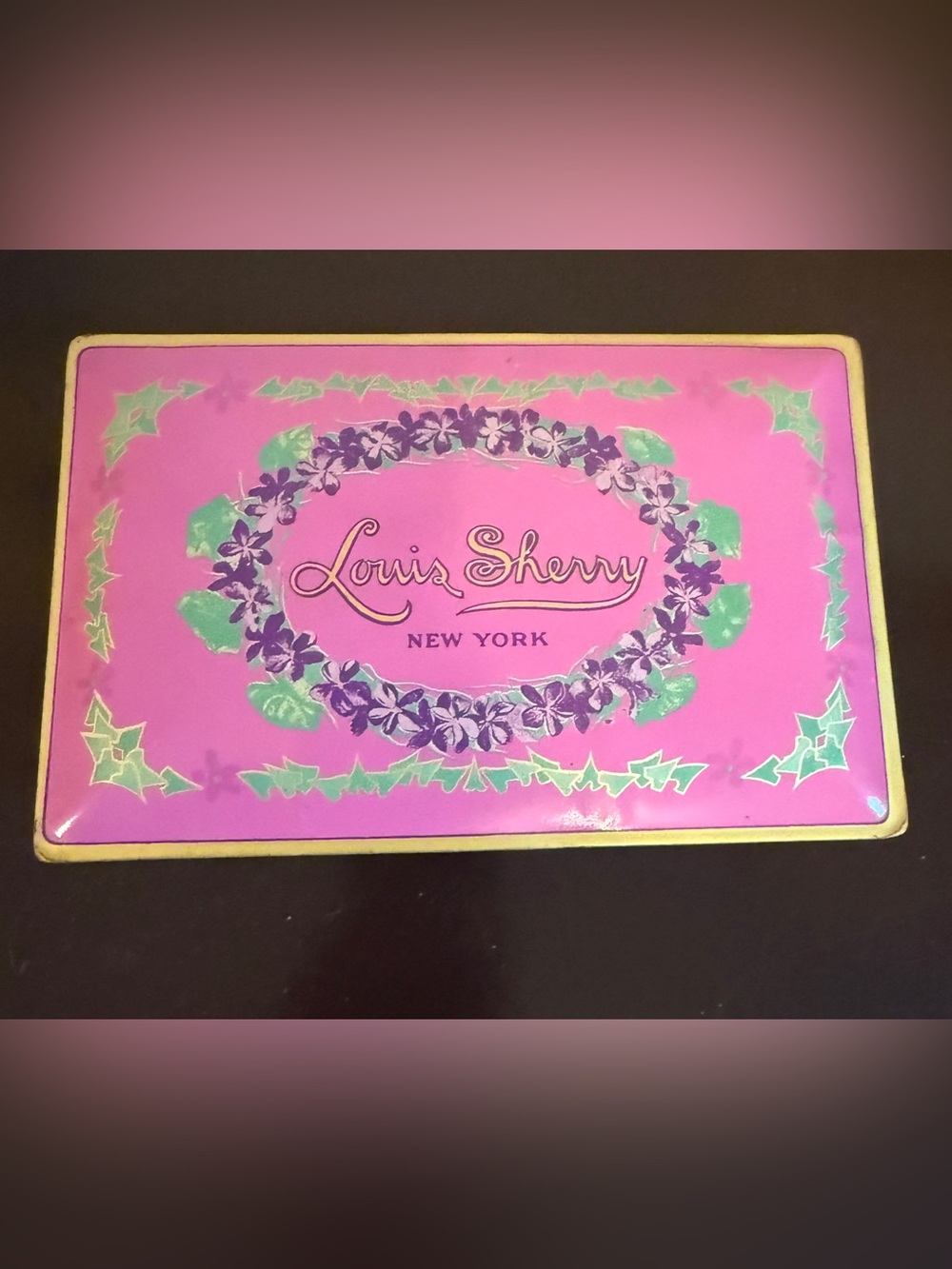 Vintage Louis Sherry NY Pink Orchid Candy Tin Eagle Can Co